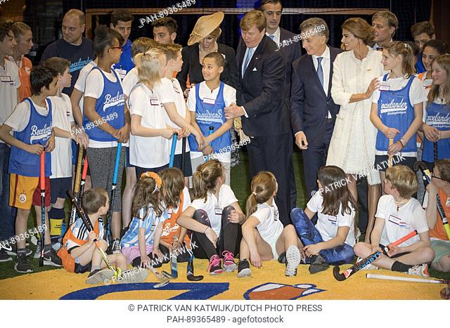 King Willem-Alexander and Queen Maxima of The Netherlands and President Maurico Macri and his wife Juliana Awada of Argentina visit the Hockey Clinic in...