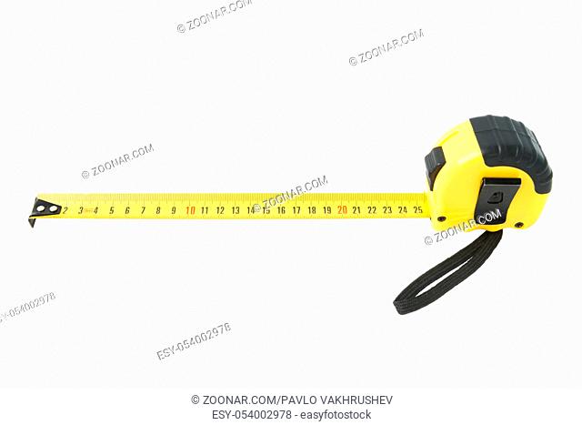 New yellow measure tape isolated at white background