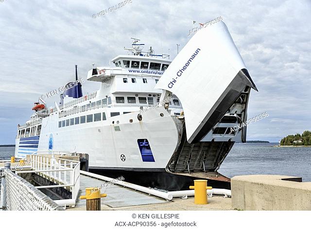 Chi-Cheemaun Ferry arriving in Tobermory, Bruce Penninsula, Ontario, Canada