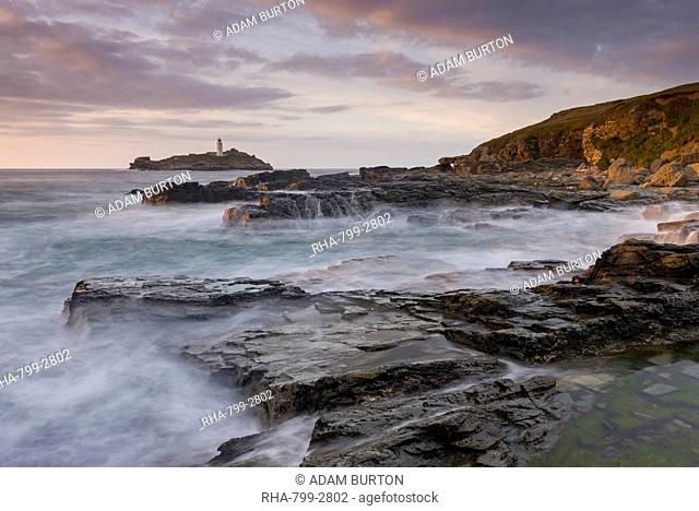 Rocky coast near Godrevy Lighthouse, St. Ives Bay, Cornwall, England, United Kingdom, Europe