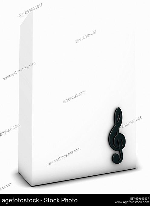 notenschlüsselsymbol und weiße kiste - 3d rendering
