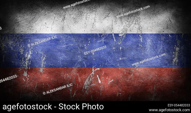 Flag of Russia with grunge texture background 3D illustration
