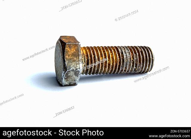 Rusty bolt closeup on white background