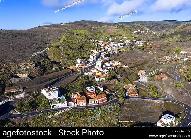 Village Arure, Valle Gran Rey, drone image, La Gomera, Canary Islands, Spain, Europe