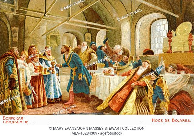 Wedding reception of a Russian Boyar (nobleman) - the kissing ceremony