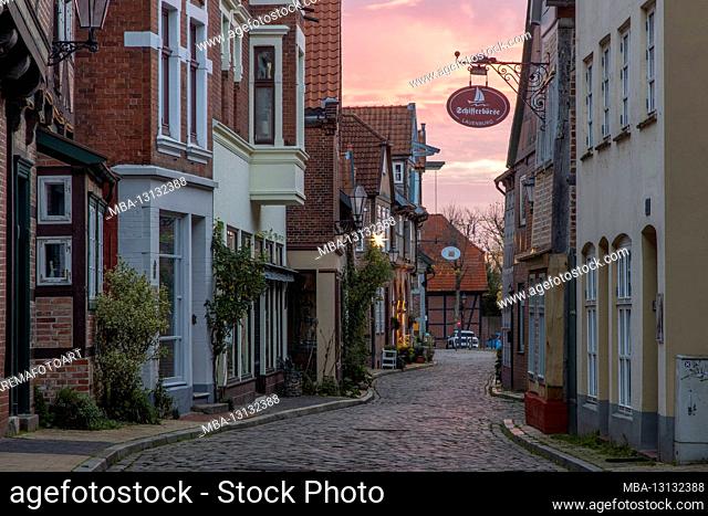 The Elbstrasse in Launenburg / Elbe in Schleswig-Holstein is a cobblestone alley in the historic old town