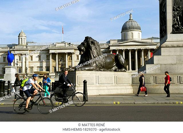 United Kingdom, London, Trafalgar square, Nelson's Column and National Gallery in the background
