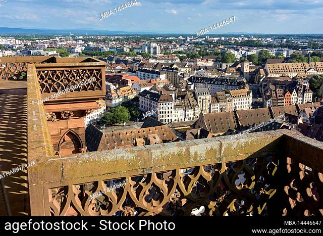 France, Alsace, Strasbourg Cathedral, roof terrace, distant view
