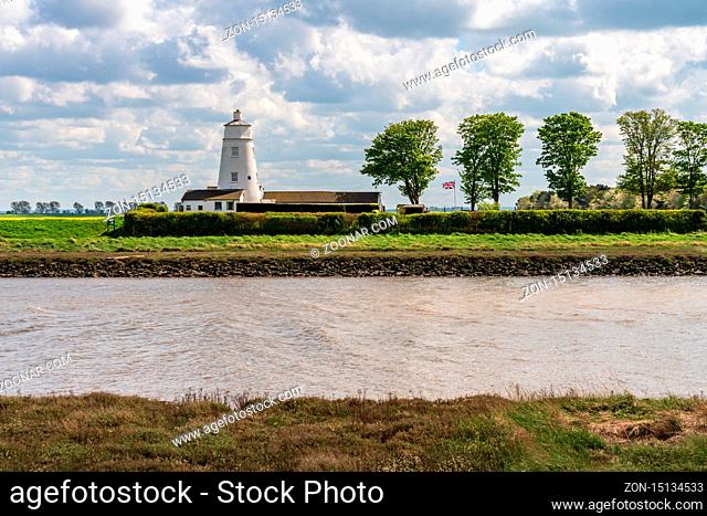Guy's Head, Lincolnshire, England, UK - April 26, 2019: The River Nene and Sir Peter Scott East Lighthouse