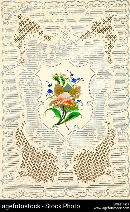 Untitled Valentine (Flowers) - 1840/50 - Unknown Artist English, 19th century. Collaged elements and watercolor on blue accented and embossed ivory wove paper