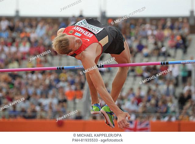 German high jumper Eike Onnen at the European Athletics Championships 2016 at the Olympic Stadium in Amsterdam, The Netherlands, 10 July 2016