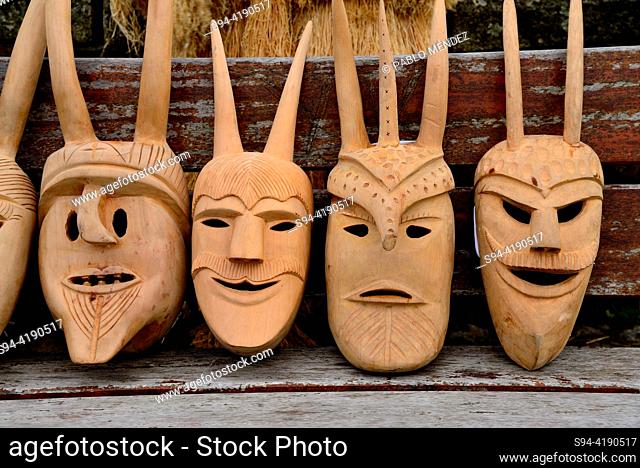 Wooden Masks of Lazarim ""Lamego"" in Mogadouro meeting masks, Portugal