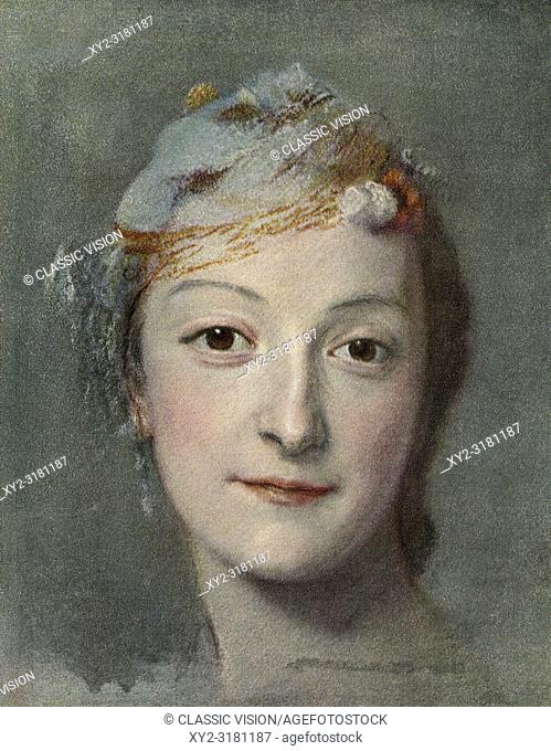 Marie Fel, 1713-1794. French opera singer and a daughter of the organist Henri Fel. After a work by French Rococo portraitist, Maurice Quentin de La Tour