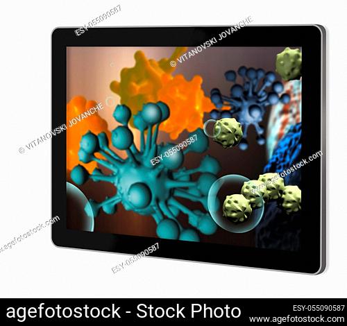 cloud of micro organizam show on tablet made in 2d software isolated on white