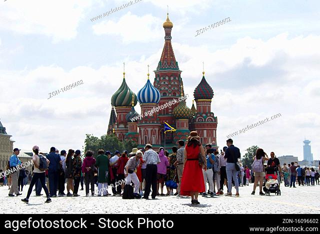 Russia, Moscow, July 29, 2018. The Red Square. Tourists on the Red Square. People in Moscow