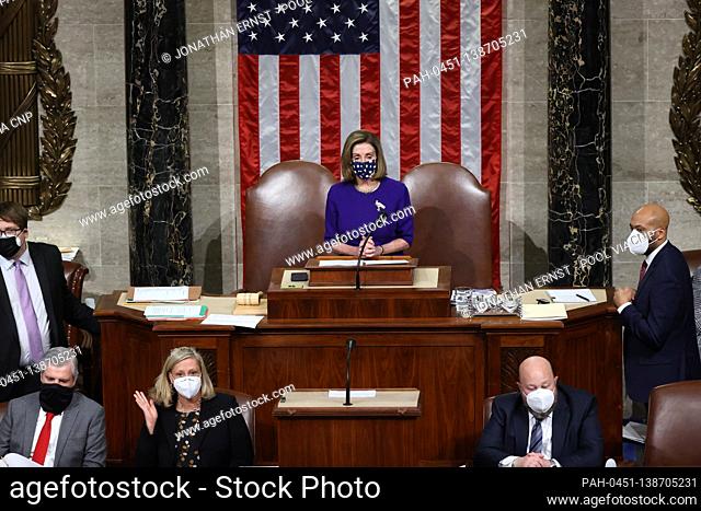 Speaker of the United States House of Representatives Nancy Pelosi (Democrat of California) makes remarks during a joint session of Congress after they...