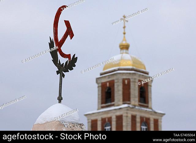 RUSSIA, RYAZAN REGION - FEBRUARY 17, 2023: The Church of St Nicholas stands in the village of Shostye, Kasimovsky District. Alexander Ryumin/TASS
