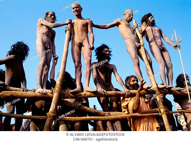 Sadhu (holy men) at Kumbh Mela festival, Allahabad. Uttar Pradesh, India