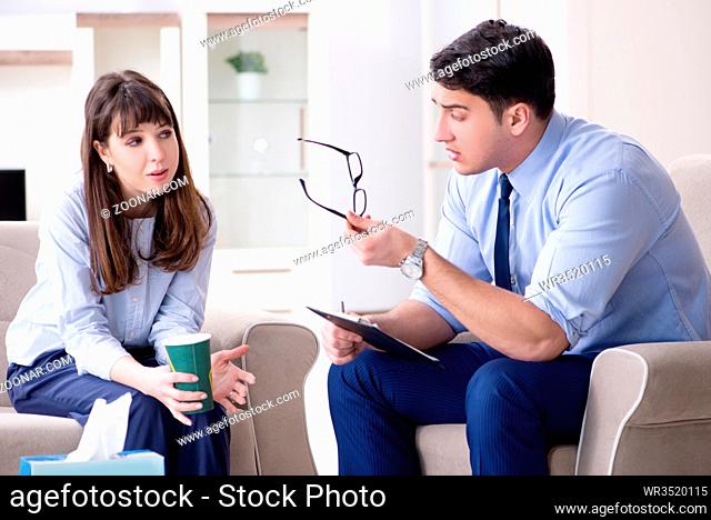 Young woman visiting male psychologist for unreciprocated love