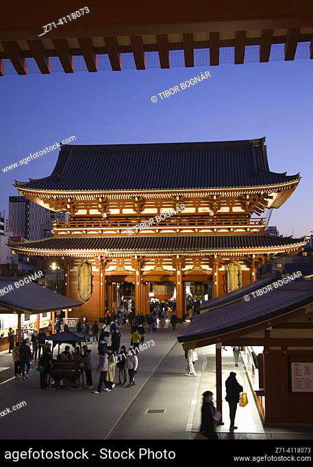 Japan, Tokyo, Asakusa, Sensoji Temple, Hozomon Gate. The Hozomon Gate is one of the main gates of Sensoji Temple, located in the Asakusa district of Tokyo