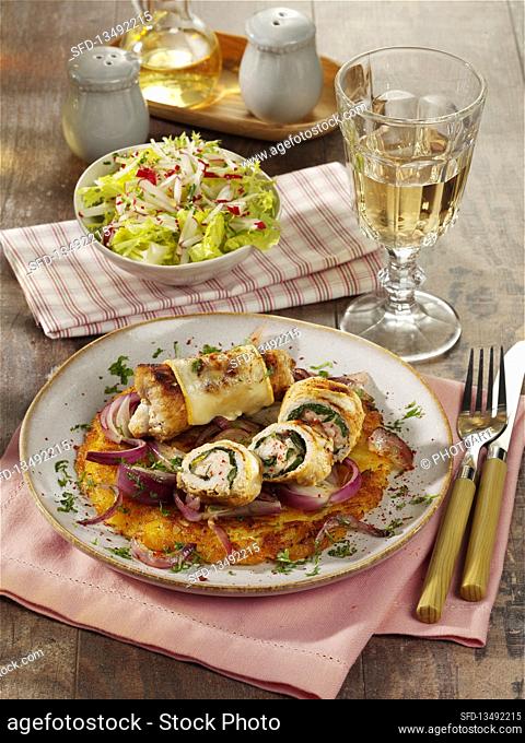 Swiss pork rolls with raclette cheese