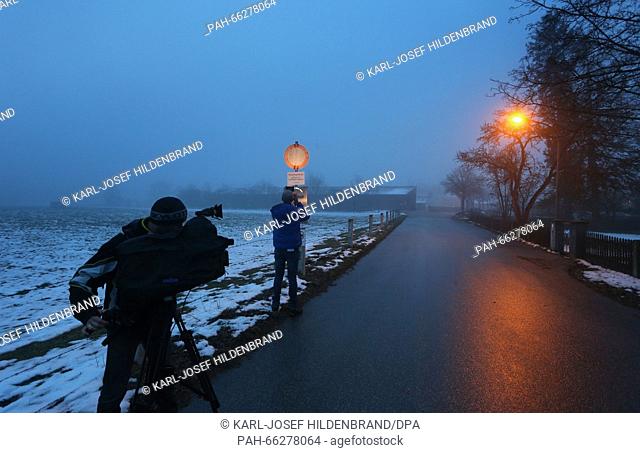 Journalists wait in front of the German penitentiary facility Landsberg, in Rothenfeld, near Andechs, Bavaria, Germany, early morning 29 February 2016