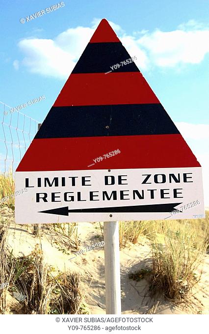 End of regulated area sign, Lacanau-Océan. Gironde, Aquitaine, France