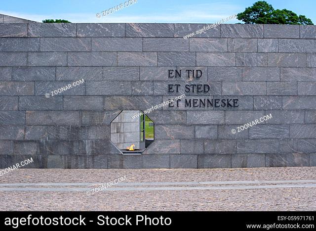 Copenhagen, Denmark - June 09, 2021: Monument to Denmark's international activities by artist Finn Reinbothe inaugurated in 2011