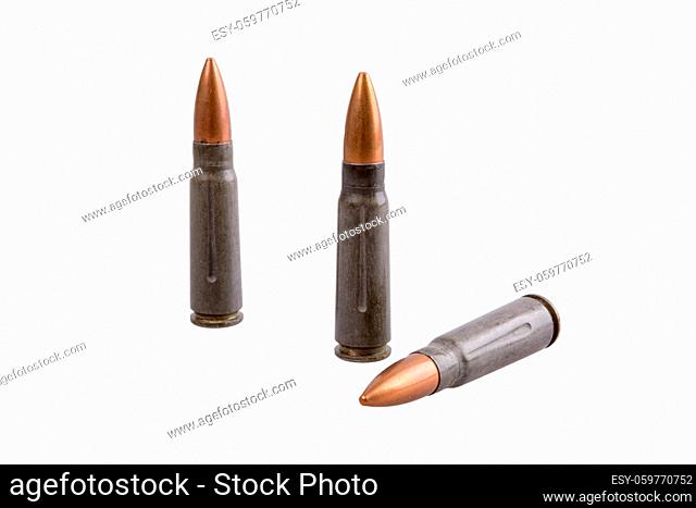 Machine gun bullets isolated on a white background