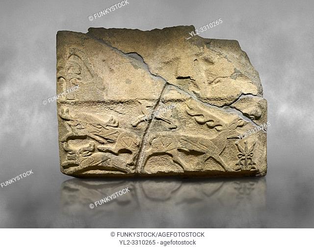Alaca Hoyuk Hittite monumental relief sculpted orthostat stone panel. Andesite, Alaca, Corum, 1399-1301 B. C. Anatolian Civilizations Museum, Ankara, Turkey