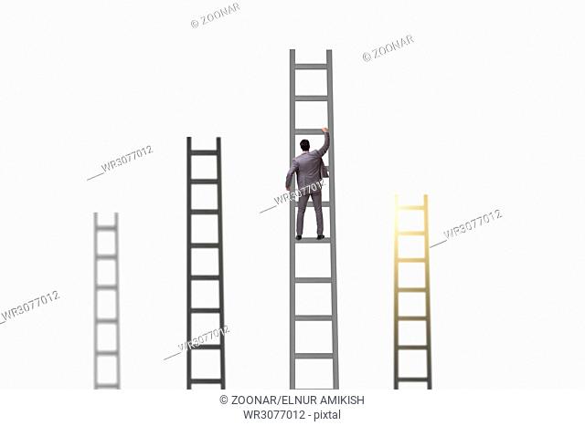 Businessman climbing stairs isolated on white