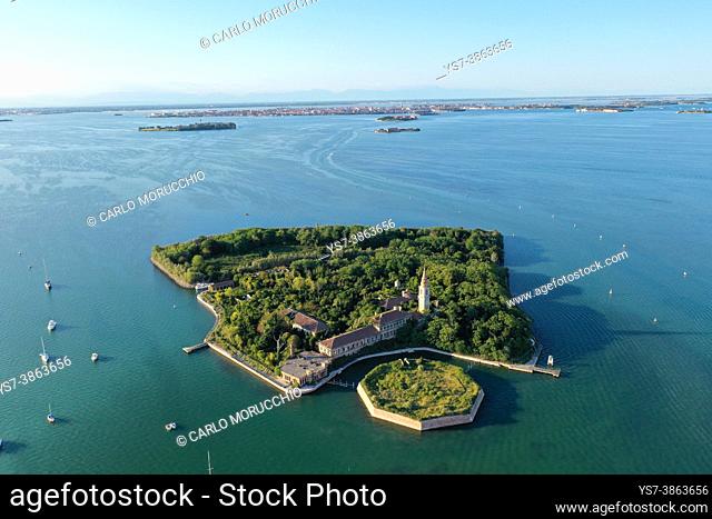 Aerial view of Poveglia island, Venice Lagoon, Venice, Italy, Europe