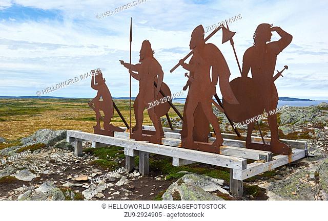 Norse figures sculpture by Karen Van Niekerk, L'Anse Aux Meadows UNESCO world heritage site, Newfoundland, Canada