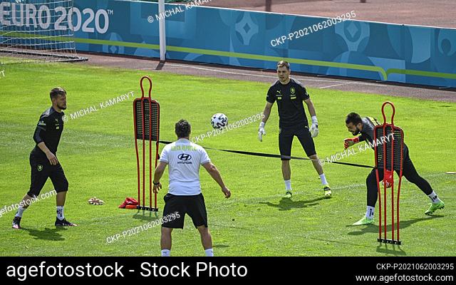 L-R in black Tomas Vaclik, Ales Mandous and Tomas Koubek train during a training session of the Czech national team prior to the group D match against England