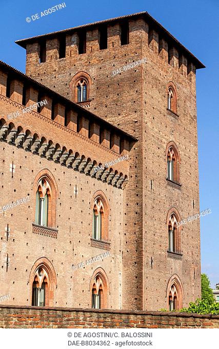 Corner tower of Visconti Castle, built between 1360 and 1366 by Galeazzo II Visconti, Pavia, Lombardy, Italy, 14th century