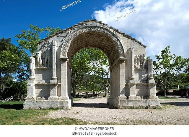 Triumphal arch in the ancient Roman city of Glanum, later covered up with stone slabs, Saint-Rémy-de-Provence, Provence-Alpes-Côte d'Azur, France