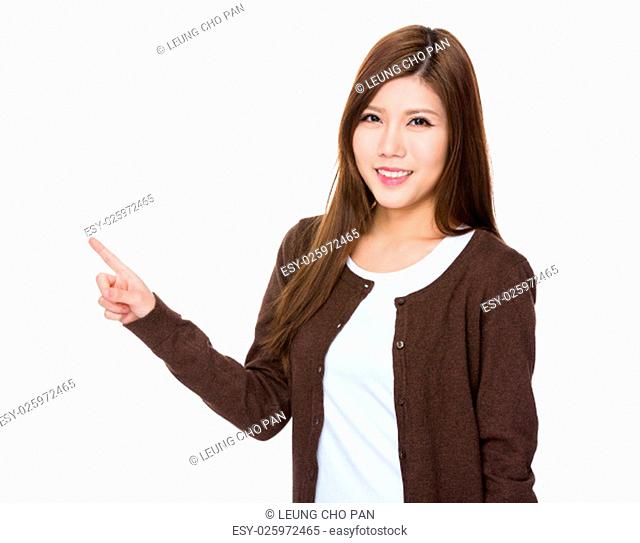 Asian Young Woman with finger point out