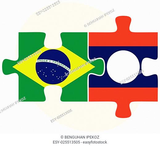 Brazil and Laos Flags in puzzle isolated on white background