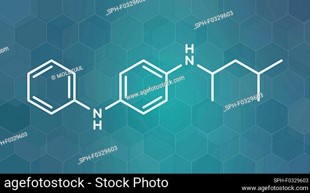 6PPD rubber additive molecule, illustration
