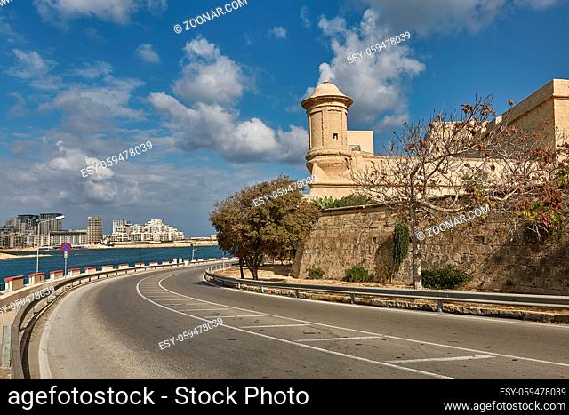 Road leading along the coastline in Valletta in Malta