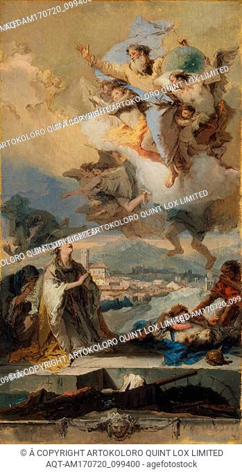Saint Thecla Praying for the Plague-Stricken, 1758â€“59, Oil on canvas, 32 x 17 5/8 in. (81.3 x 44.8 cm), Paintings, Giovanni Battista Tiepolo (Italian