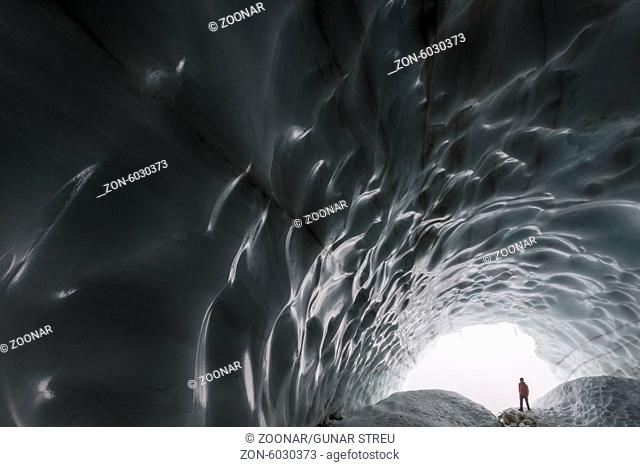 man inside a glacier, Kebnekaise mountains, Sweden