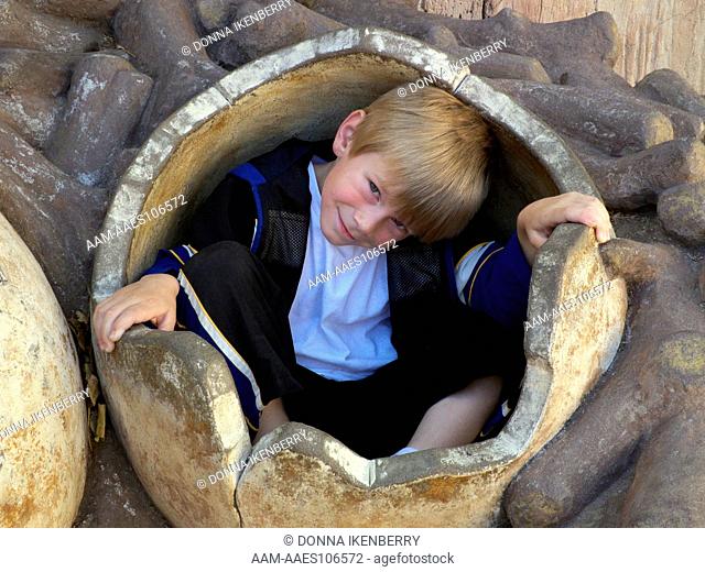 Rainier Woodman inside a shell, Cheyenne Mountain Zoo, Colorado Springs, Colorado, USA