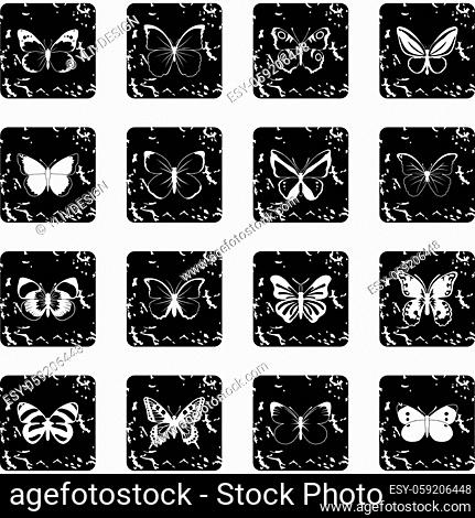 Butterfly set icons in grunge style isolated on white background. Vector illustration