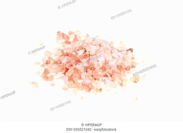 Himalayan pink salt, on white background
