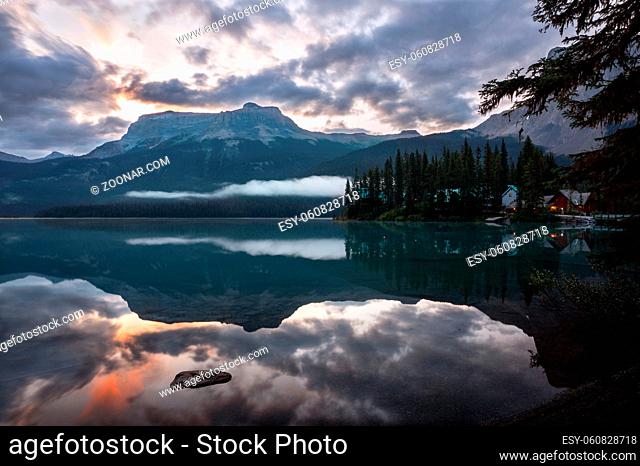 Daybreak at the beautiful Emerald Lake, Yoho National Park, British Columbia, Canada