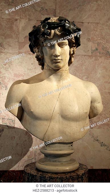 Portrait of Antinous, mid 2nd century. Antinous (d130) was a Bithynian youth who was the favourite and companion of the Roman emperor Hadrian (76-138)
