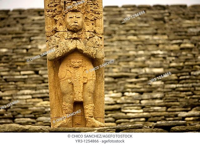 A stela representing the king Zots Choj Muan at the ancient Mayan city of Tonina, Ocosingo, Chiapas, Mexico