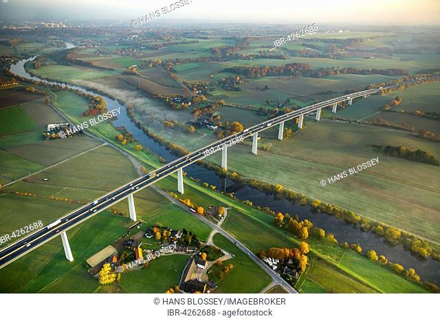Ruhr viaduct over Ruhr, Bundesautobahn A52, autumn, Mülheim, Mintard, Ruhr district, North Rhine-Westphalia, Germany