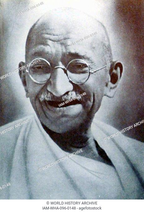 Mohandas Karamchand Gandhi (2 October 1869 – 30 January 1948). Preeminent leader of the Indian independence movement in British-ruled India